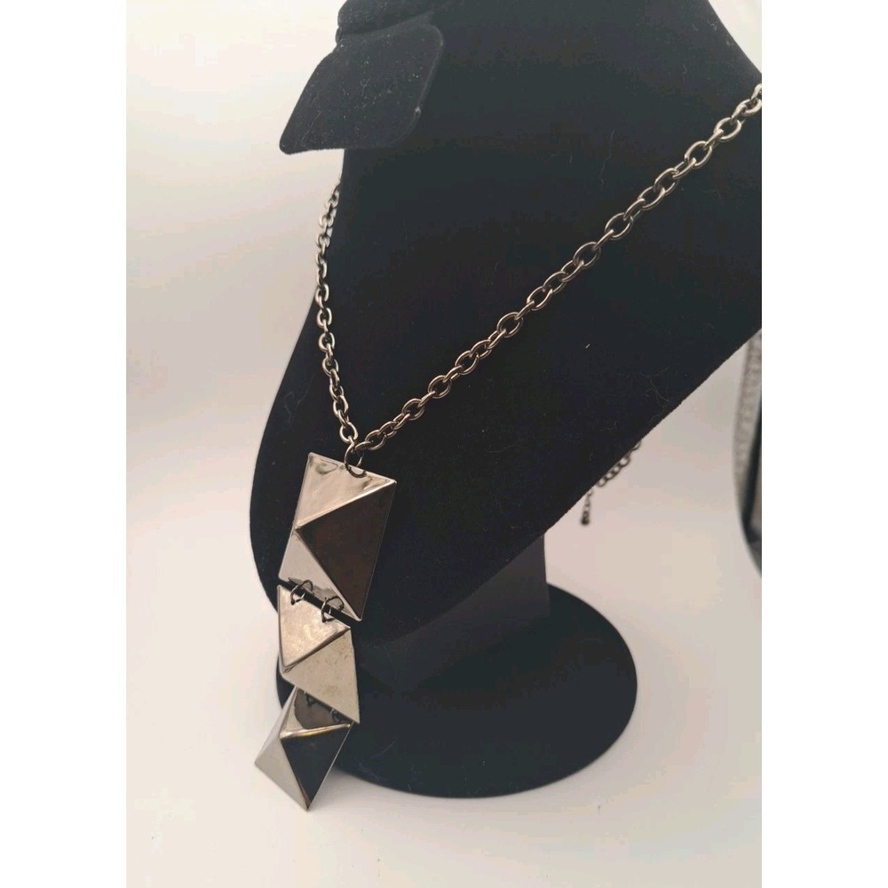 Vintage Gunmetal Pyramid Necklace 24" Chain Unbranded